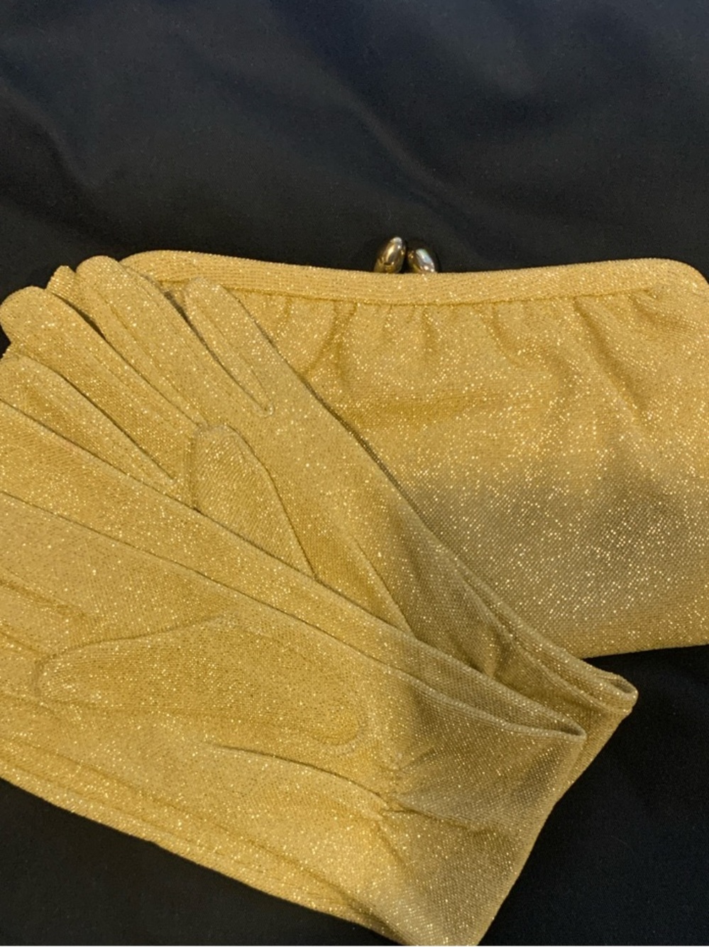 Vintage Gold Glitter Evening Gloves with Matching Clutch